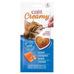 catit creamy snack líquido para gatos - salmão e gambas