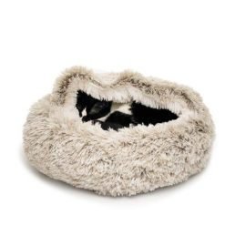 Cama redonda felpuda com cobertura