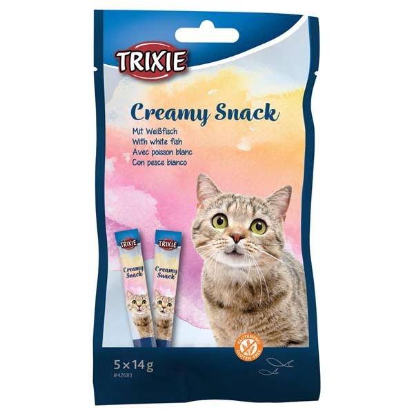 trixie creamy - snack cremoso para gatos - peixe branco