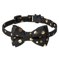 Coleira c/ laço amovível Padrão Festivo Preto às bolinhas