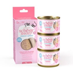 Schesir Baby (húmido completo) em mousse e filetes (3x55g) - Frango, salmão e fígado