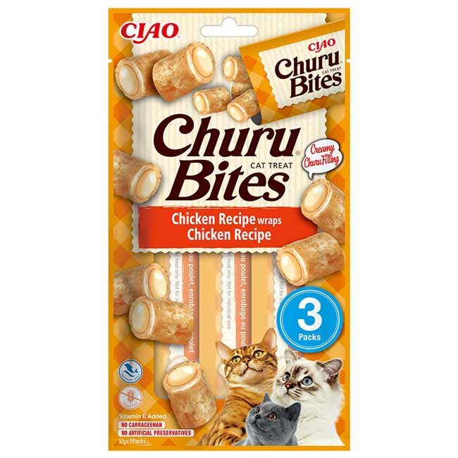 Churu Bites Snack para Gatos (3x10g) - Frango com recheio de Frango