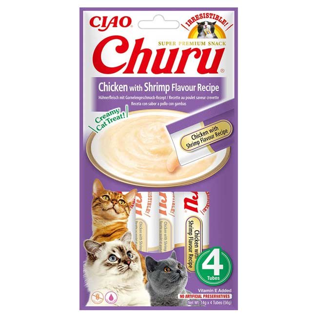 Churu Original Snack Líquido para Gatos (4x14g) - Frango com Gambas