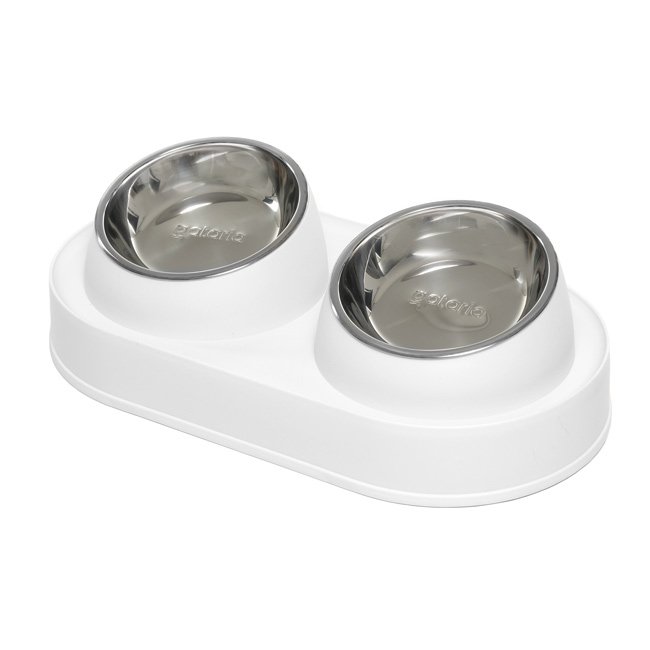 Comedouro duplo elevado e inclinado c/ taças em aço inoxidável