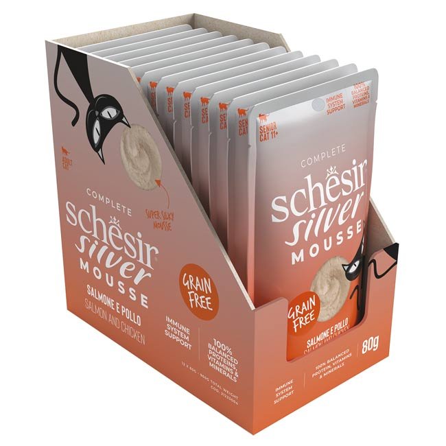 Schesir Silver Gato Sénior húmido completo em mousse (80g) - Salmão e frango - Image 3