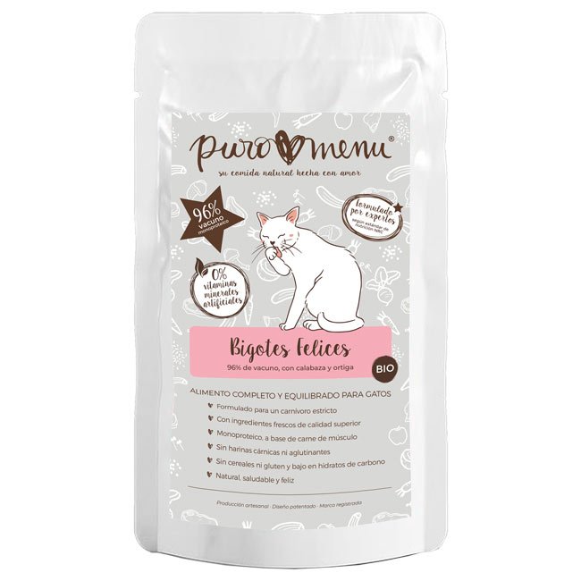 Puromenu Bigodes Felizes húmido completo em patê (100g) - Carne de Vaca