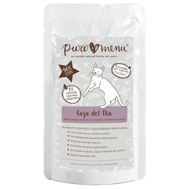 Puromenu Caça do dia húmido completo em patê (100g) - Coelho com Ganso