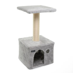 Arranhador com casota cinza claro 70 cm de altura