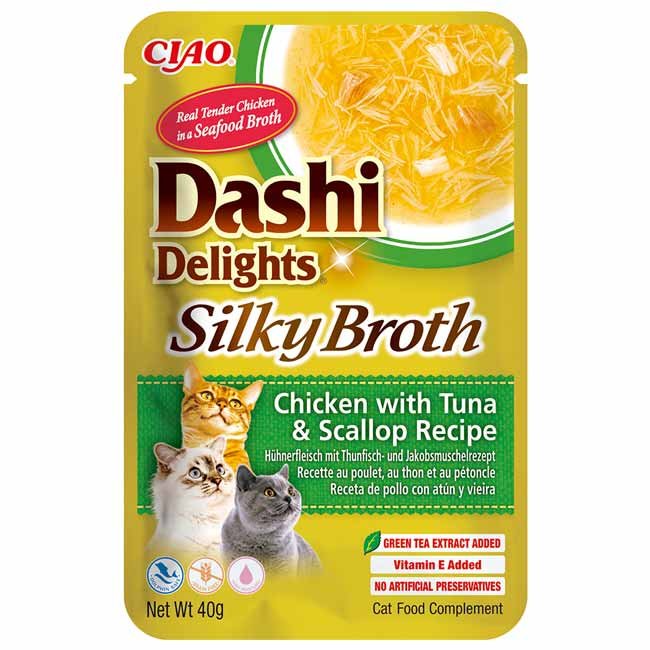 Dashi Delights Silky Broth alimento húmido em caldo (40g) - Frango com Atum e Vieira