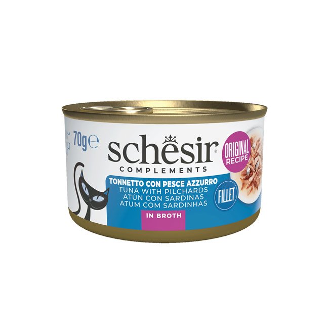 Schesir Complements alimento húmido em caldo (70g) - Atum com Sardinhas