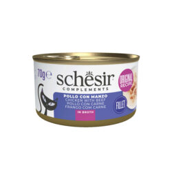 Schesir Complements alimento húmido em caldo (70g) – Frango com Bovino