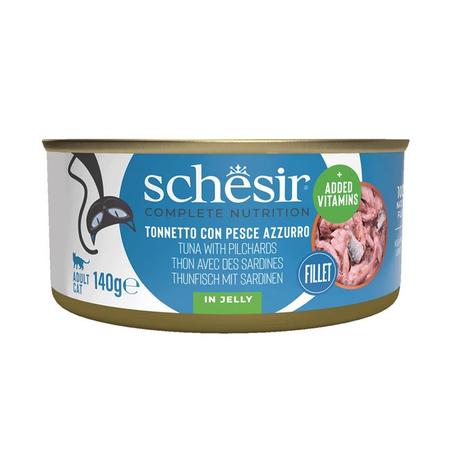 Schesir Complete alimento húmido em gelatina (140g) – Atum com Sardinhas