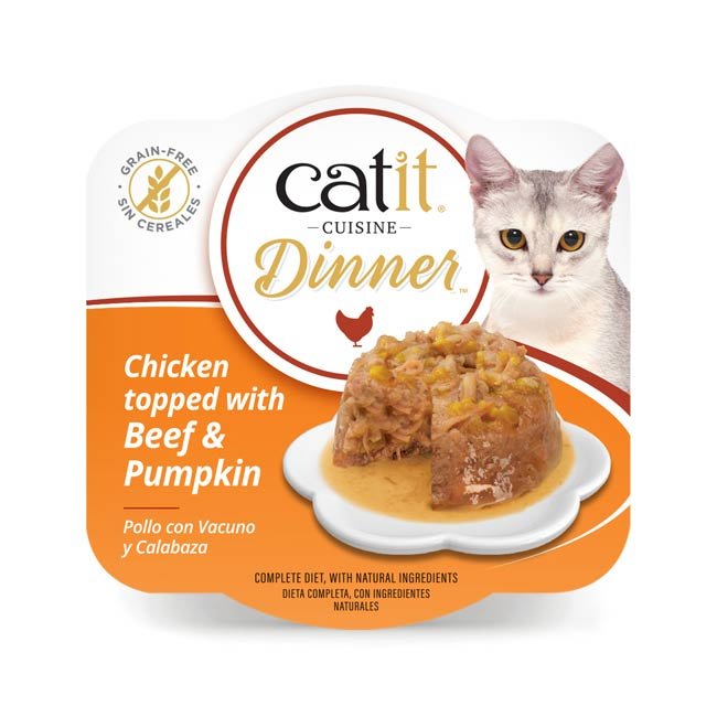 Catit Cuisine Dinner (75g) húmido completo - Frango com cobertura de Carne Bovina e Abóbora