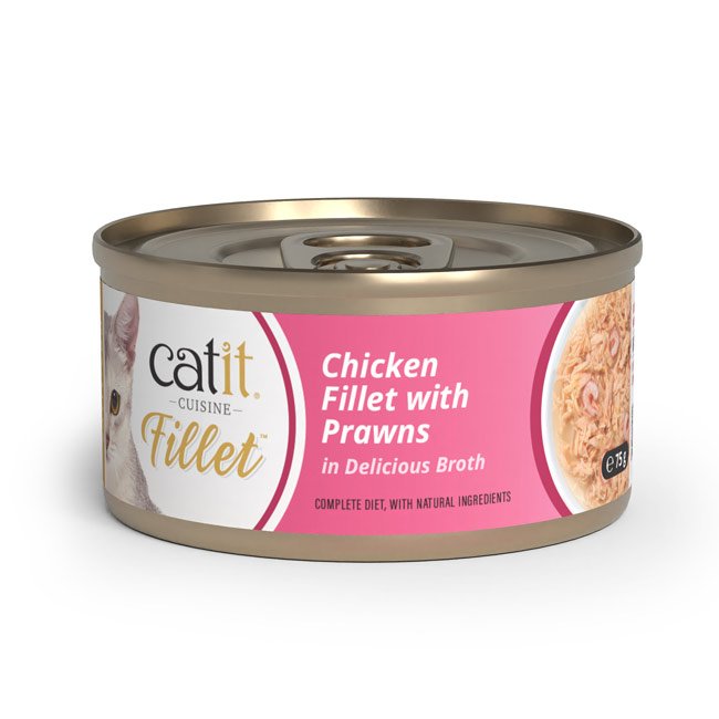 Catit Cuisine Fillet (75g) húmido completo em caldo - Frango com Camarão