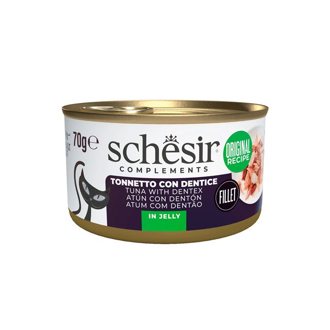 Schesir Complements alimento húmido em gelatina (70g) – Atum com Peixe Dentão